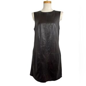 Vince Dress 100% Lamb Leather Supple Soft Sleeveless Shift Minimalist in Brown